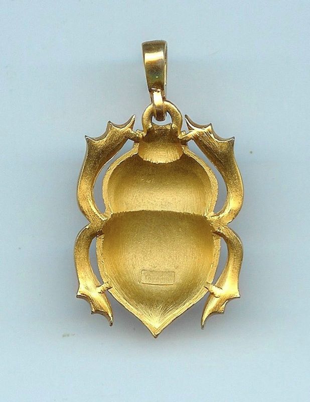 RARE Vintage Crown Trifari Egyptian Revival Scarab Pendant Necklace 