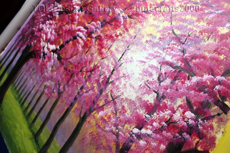 Large Pink Cherry Blossom Woods Original Modern Abstract Art Canvas 