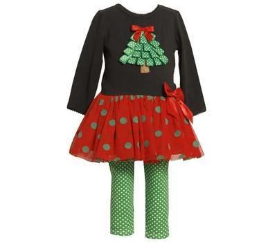 NWT Bonnie Jean Black Christmas Tree Tutu Top and Leggings 4T