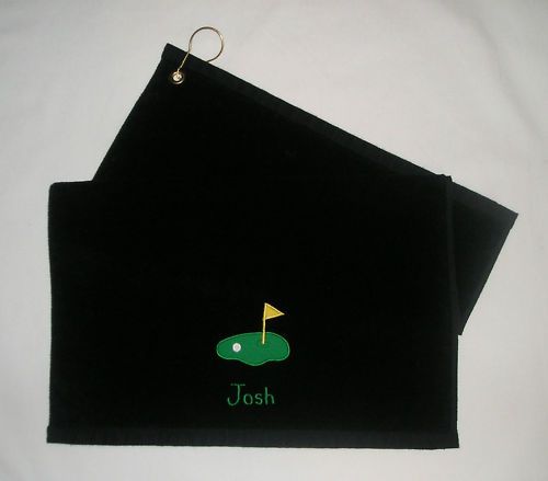 Black Golf Towel Golf Green Ball Flag Personalized