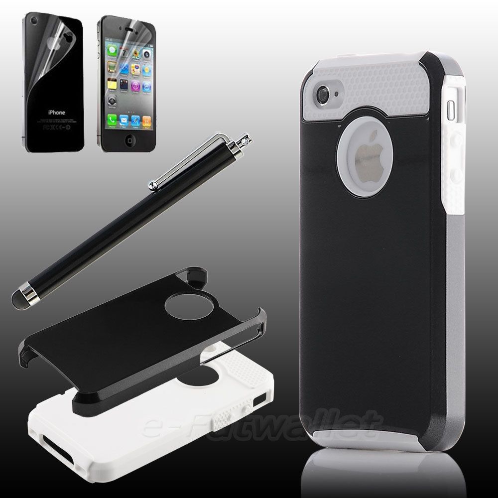 Pen Black White Hybrid Impact PC Silicone Rubber Cover Case for iPhone 