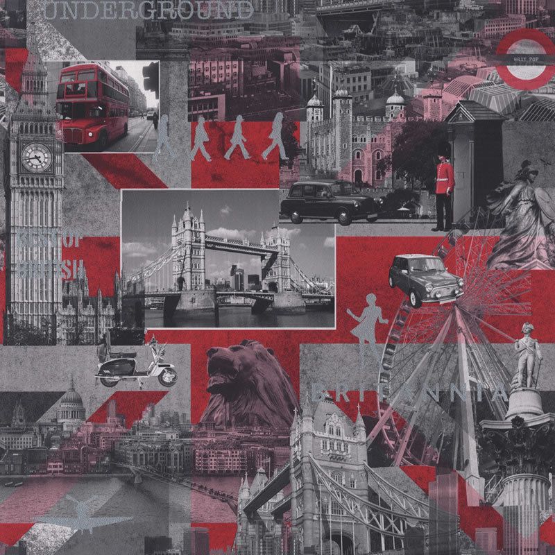 Black / White / Red   102509   Britannia (London)   Muriva Wallpaper 