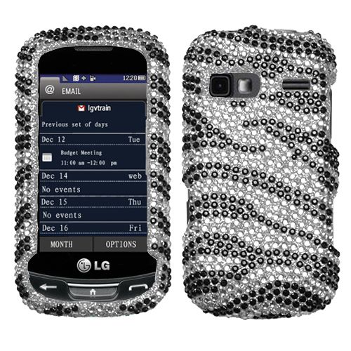 LG Rumor Reflex LN272 Xpression C395 Rhinestone Case Silver Zebra 