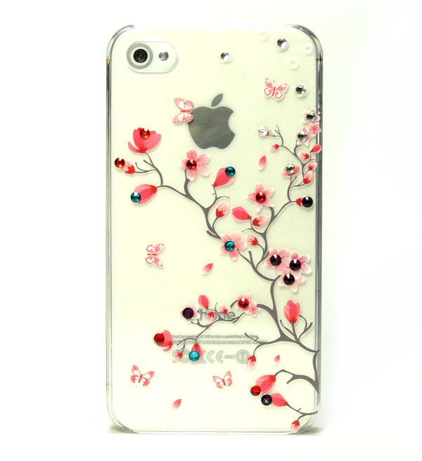 Bling Pink Crystal Rhinestone Flower Hard Cover Skin Case for iPhone 4 