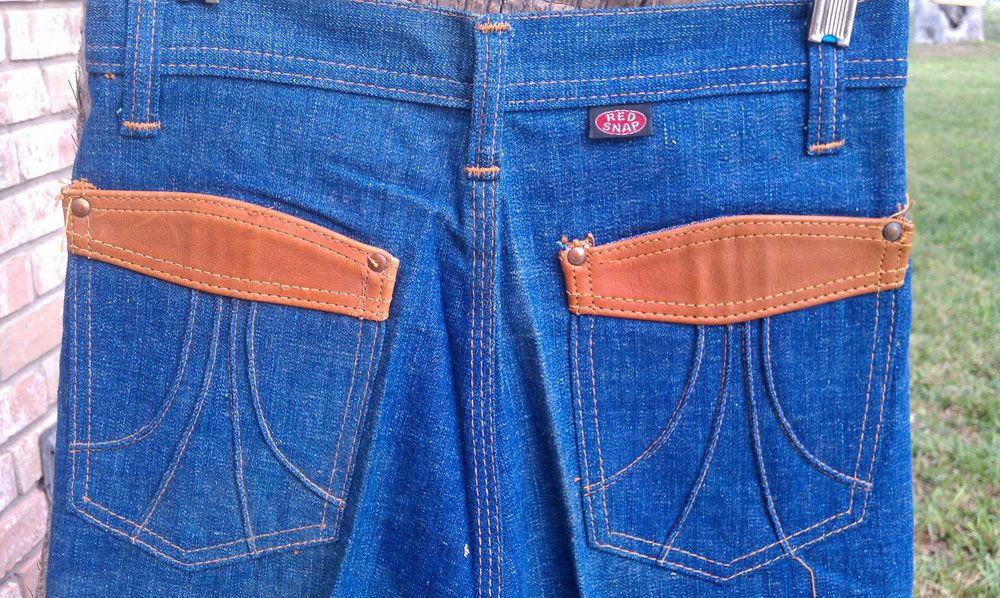 Red Snap 1832 70s Vintage Blue BIG Bell Bottom Denim Jeans   FREE US 
