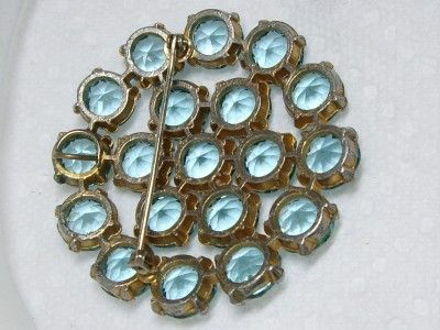  Vintage Aquamarine Blue Glass Crystal Rhinestone Pin Brooch & Pendant