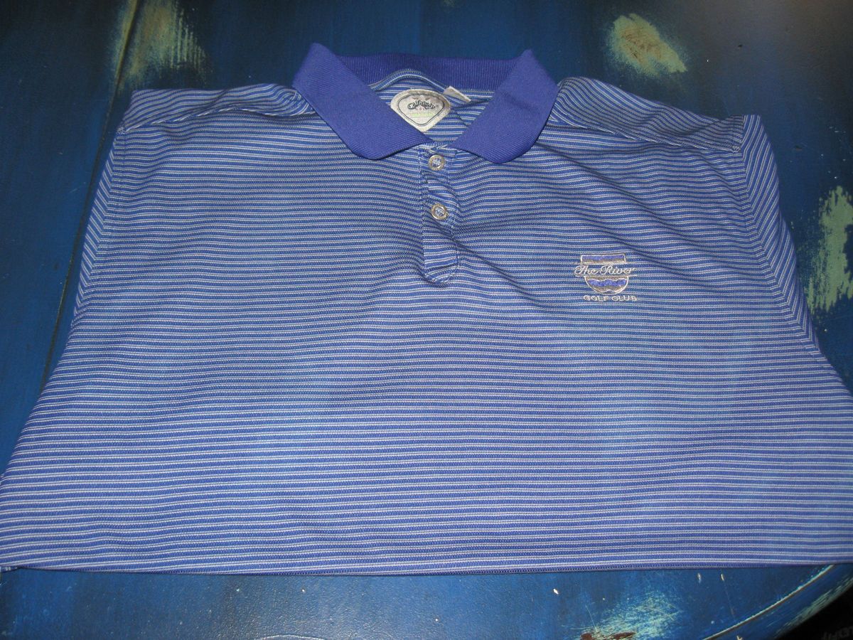 CALLAWAY GOLF SHIRT MENS SZ XL BLUE THE RIVER CLUB 100 POLYESTER