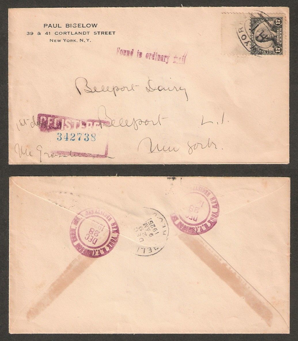 1925 Found in Ordinary Mail Handstamp on 17c 623 Registered FDC with 