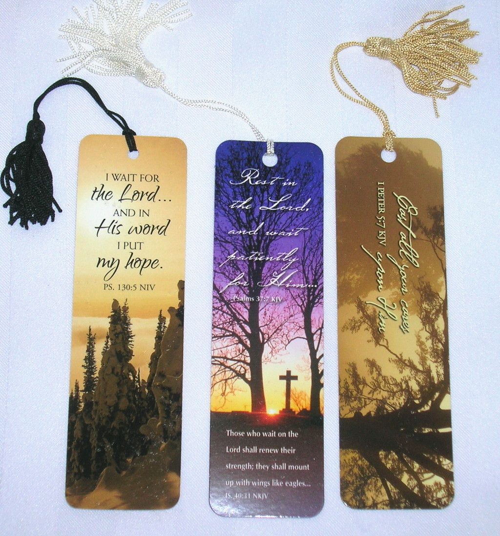 Set 3 Different Christian Bookmarks Wait Rest Cast Cares Laminated w 