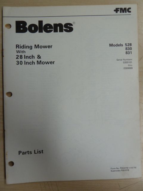 FMC Bolens Lawn Garden Equipment Tractor Riding Mower 528 830 831 