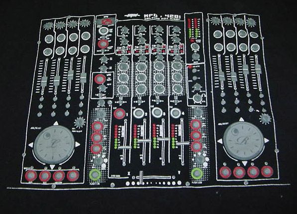 MELTING POT DESIGN DJ MIXER DISC JOCKEY EQUIPMENT T SHIRT Sz 3 / M