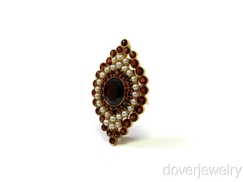 Antique 8 00ct 18K Gold Garnet Pearl Large Pin Booch