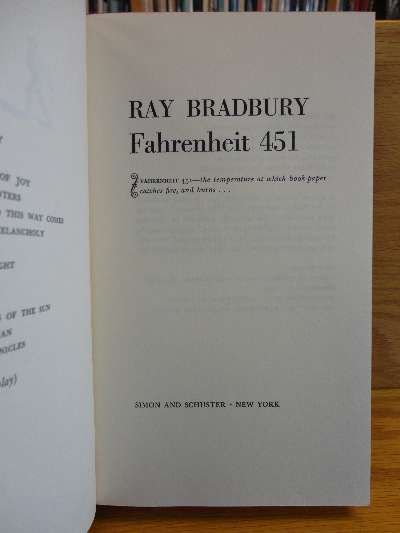 Fahrenheit 451 Signed Copy Bradbury Ray Signed and Inscribed by Ray 