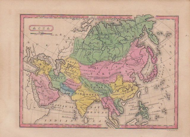 Asia 1828 Hand Colored Map By G. Boynton China Tibet Corea Japan 