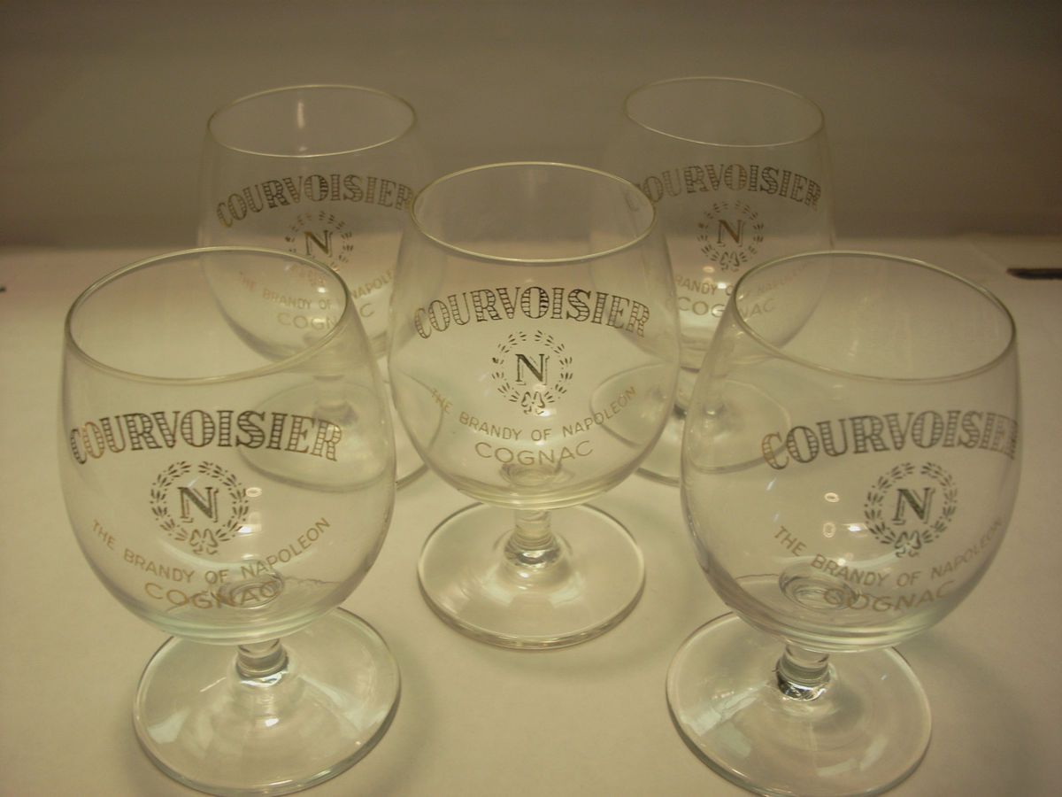 SET of 5 COURVOISIER MINI BRANDY SNIFTERS SHOT GLASSES REAL GOLD 