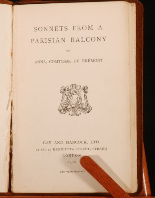 1910 Sonnets Parisian Balcony Anna Comtesse Bremont