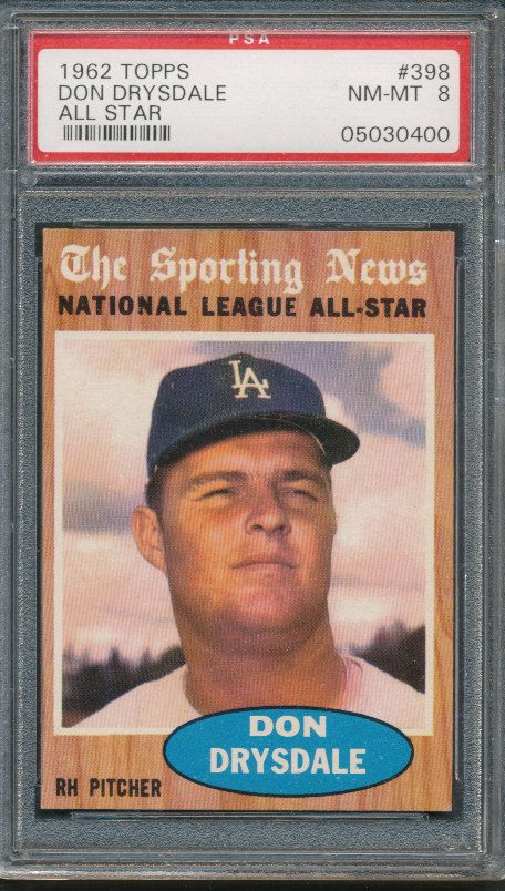 1962 Topps 398 Don Drysdale All Star PSA NM MT 8 0400