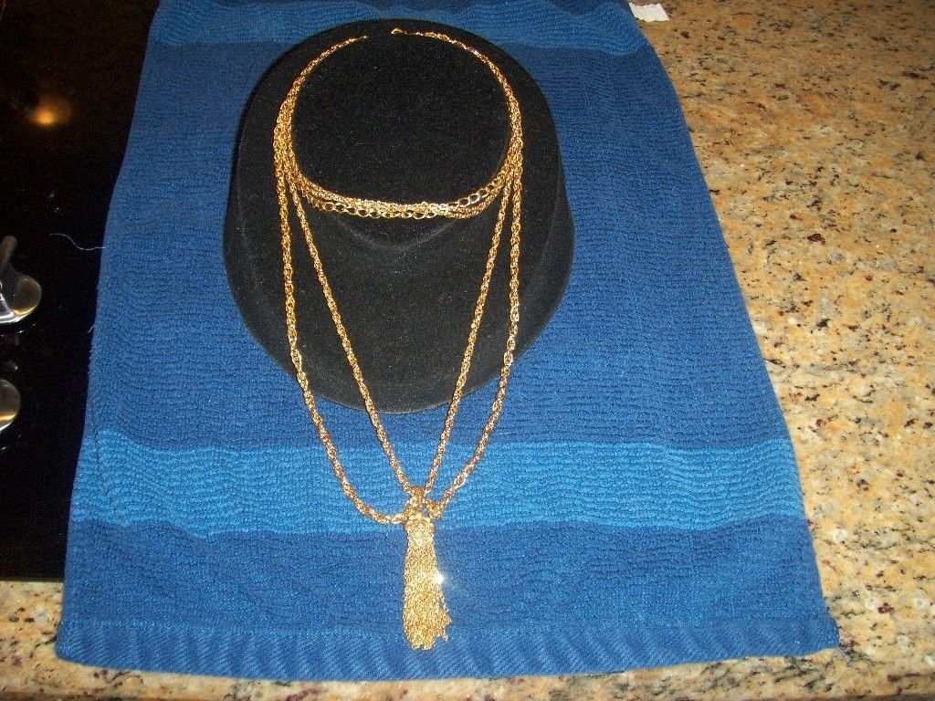   SHERMAN GOLD TONE MULTI CHAIN TASSEL NECKLACE PALM BEACH ESTATE PIECE