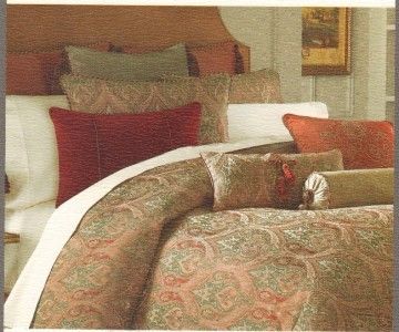 Waterford Brogan King Duvet Cover Gold Green Coral Brocade Silk Moss 