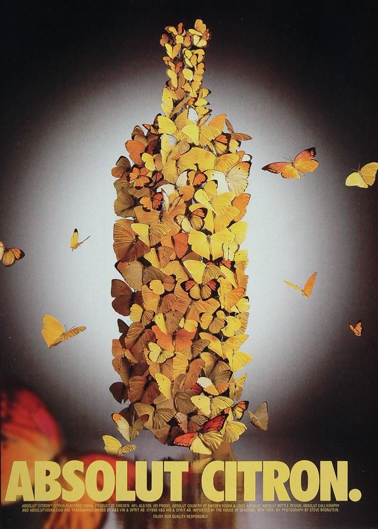   Absolut Citron Vodka Butterflies S. Bronstein   ORIGINAL ADVERTISING