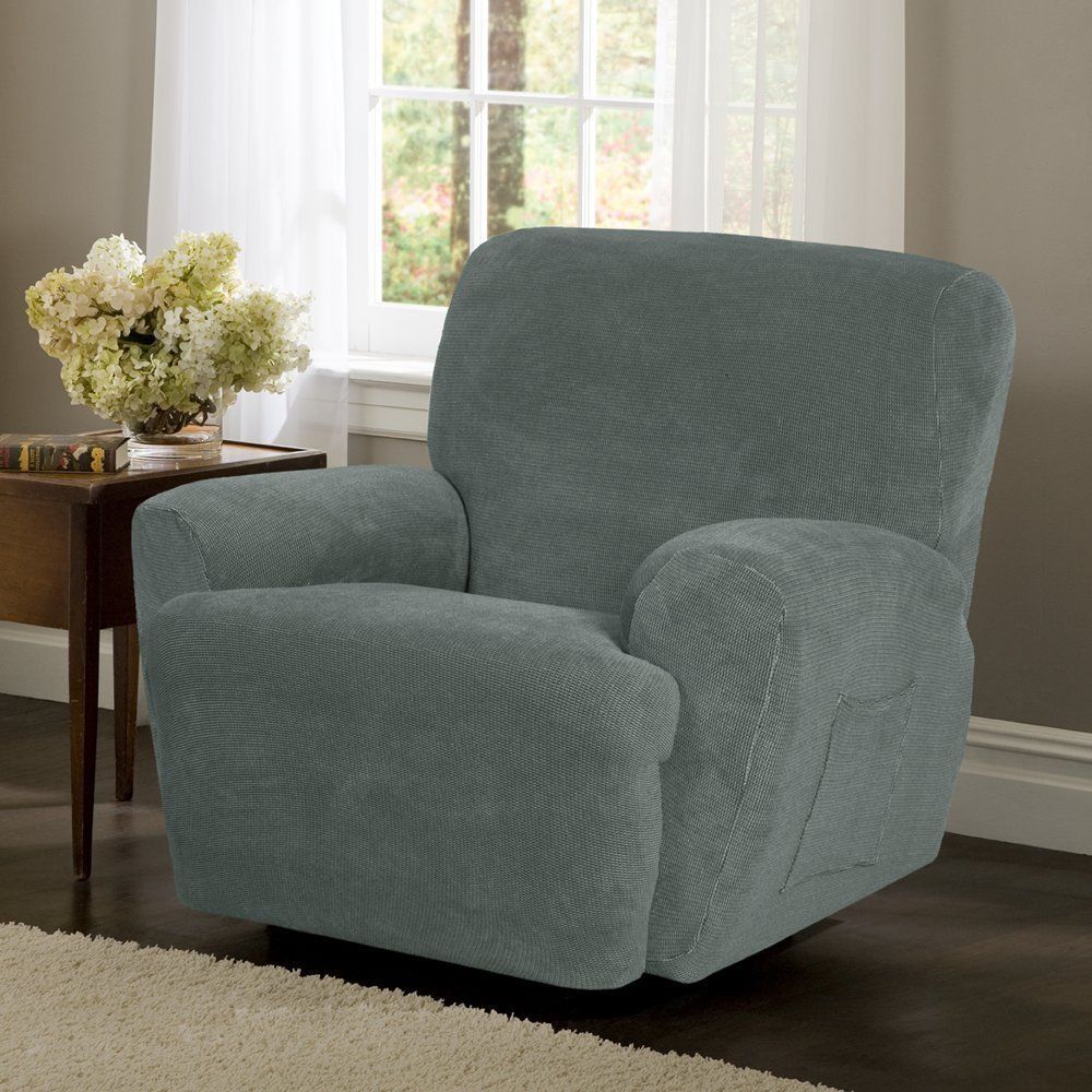 Maytex Braxton Stretch 4 Piece Slipcover Recliner Blue New $120 Online 