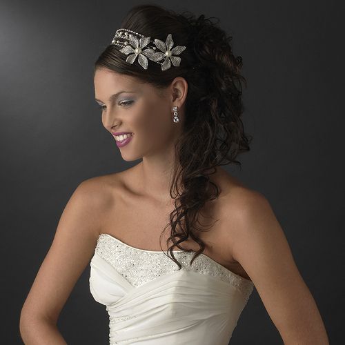 New Couture Style Silver Ivory Floral Bridal Headband