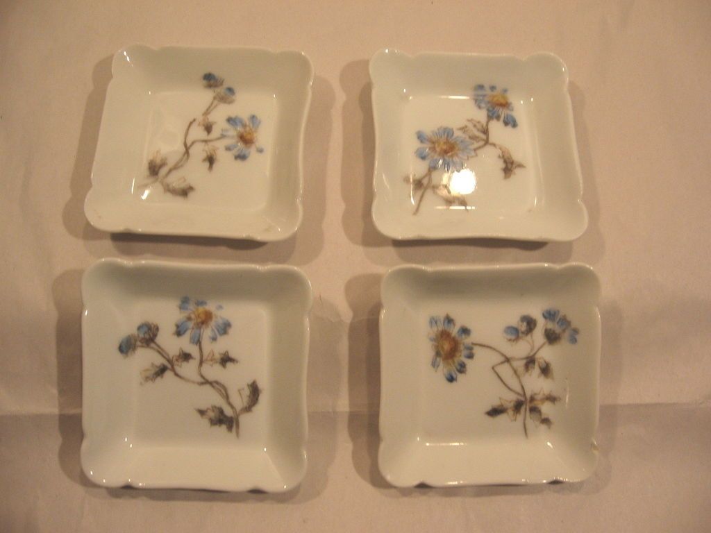 CFH GDM Butter Pats Set of 4 Limoge Porcelain Blue Flower Vintage 