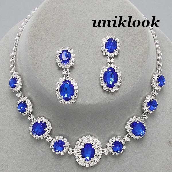   Bridesmaid Bridal Evening Clear Crystal Costume Jewelry Necklace Set