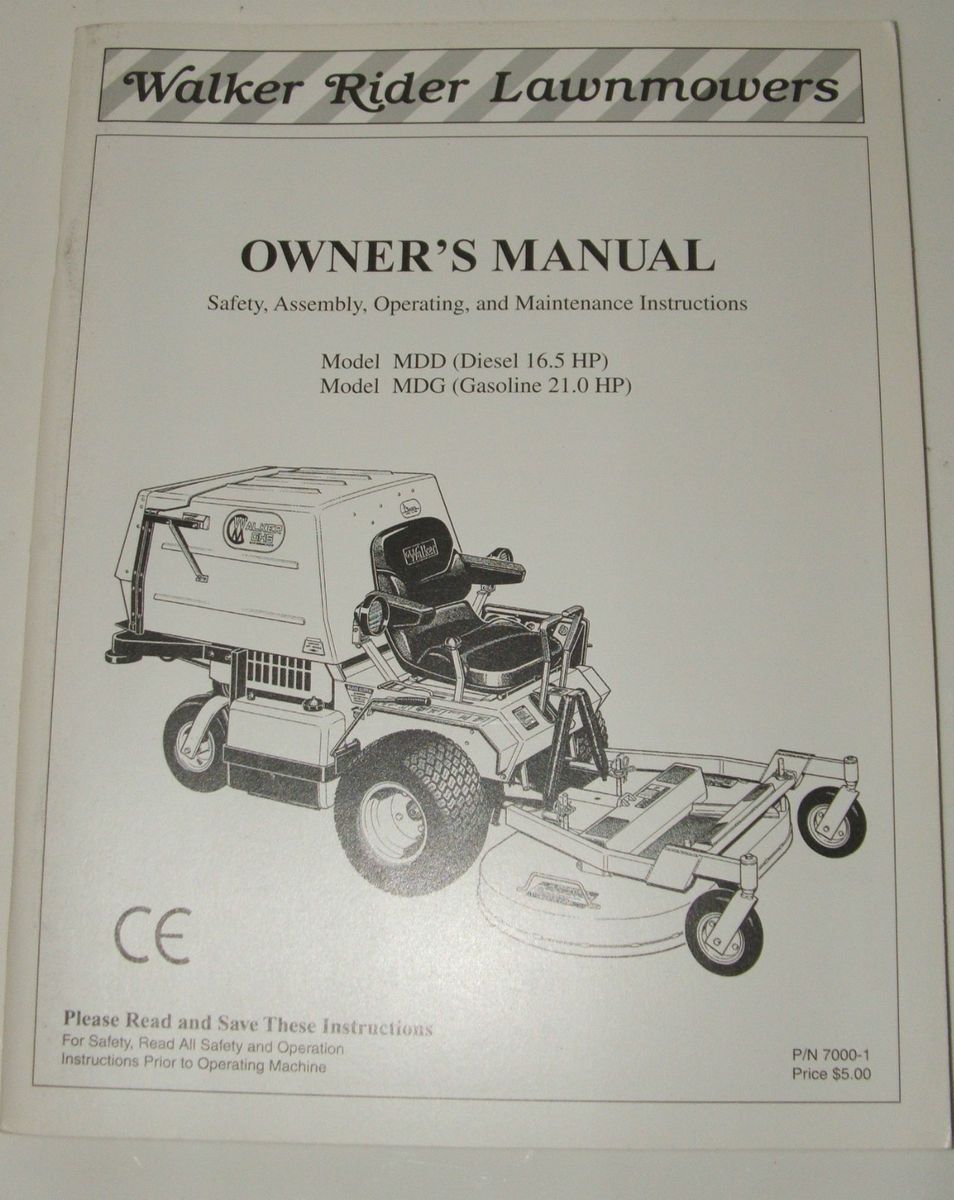  Walker Mower Owners Manual Kubota Engine MDD MDG