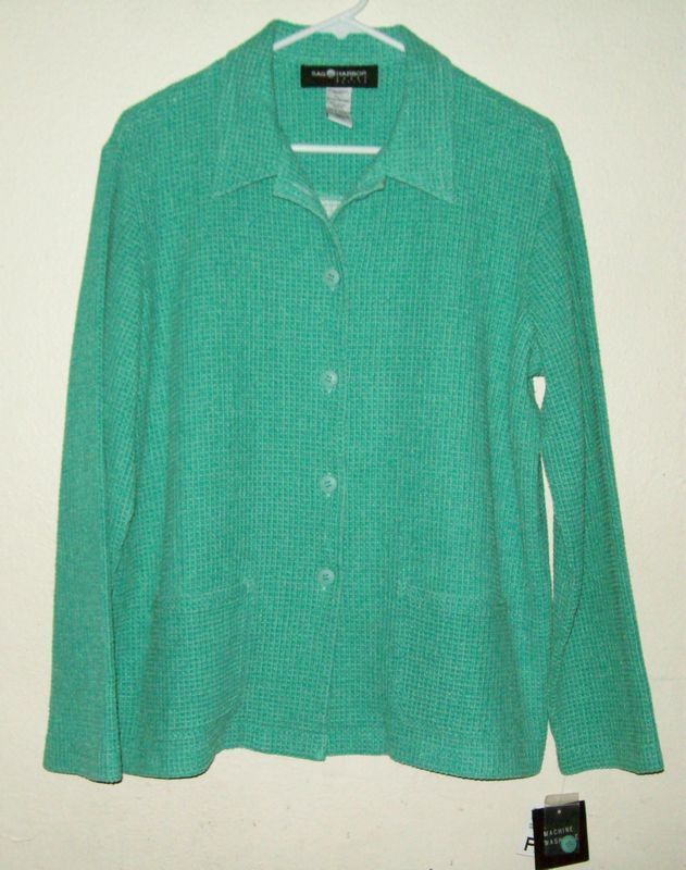 Sag Harbor Sz PXL Cardigan Jacket Green LS BTNS