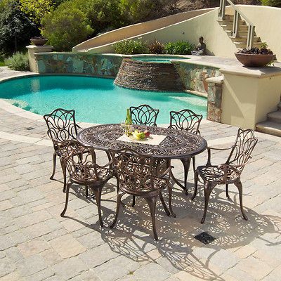   Outdoor Patio Furniture 7pcs Antique Copper Cast Aluminum Dining Set