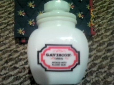 vintage gaviscon antacid milk glass apothecary bottle lid time left