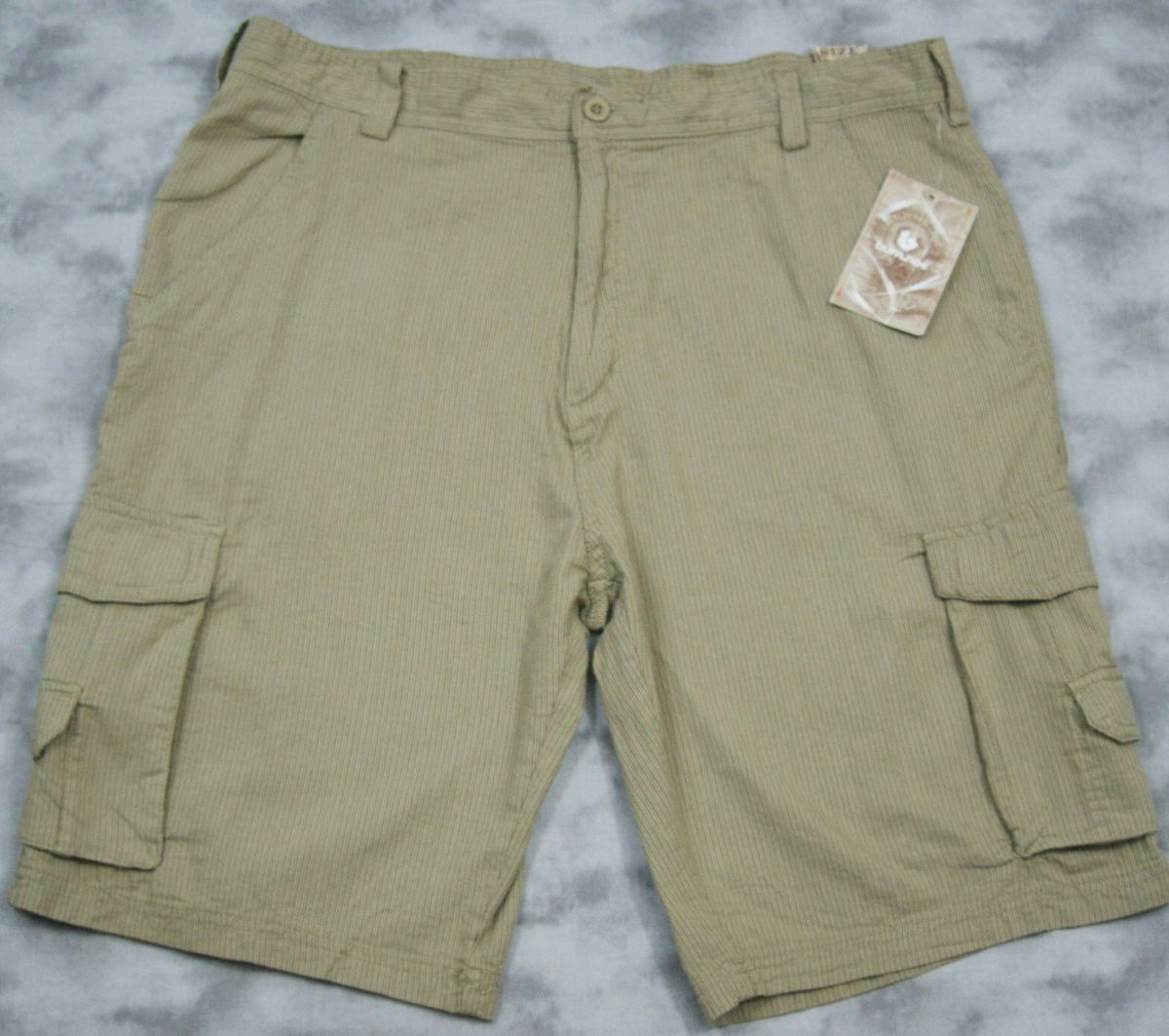 Burnside Men Khaki Stripe Light Weight Cotton Casual Cargo Shorts MSRP 