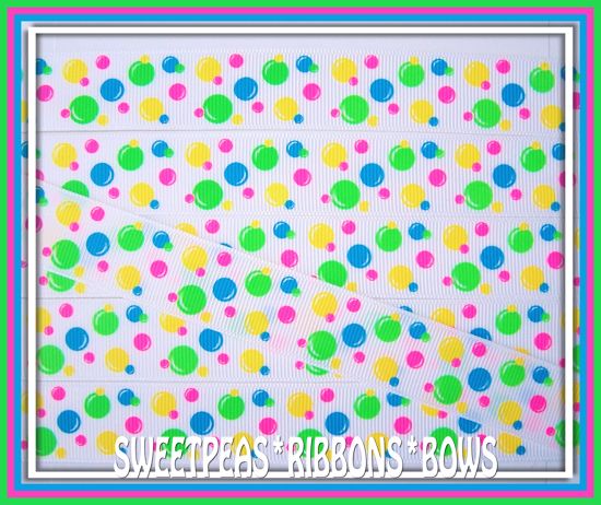 In this auction you will find 5 yards of super cute 7/8 NEON bubbles 