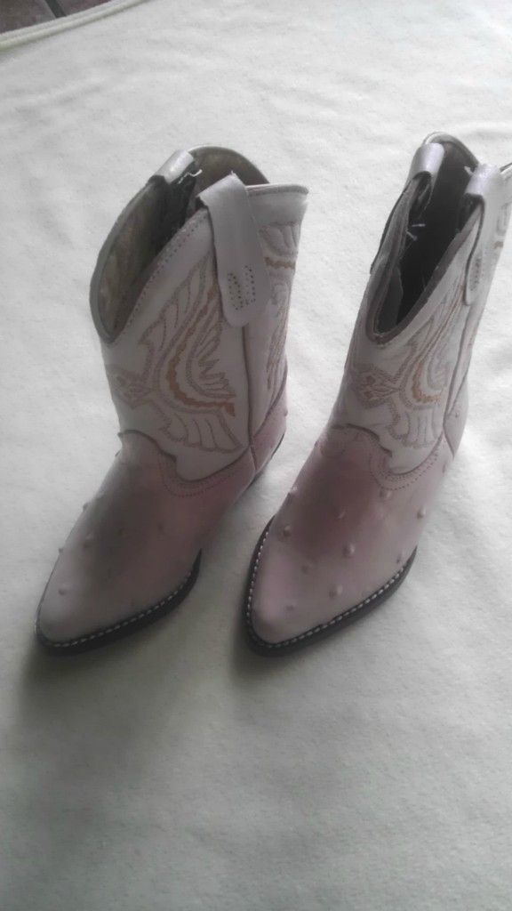 NEW OSTRICH WESTERN BOOTS CABALLO DORADO KIDS SIZE 15 COLOR BONE