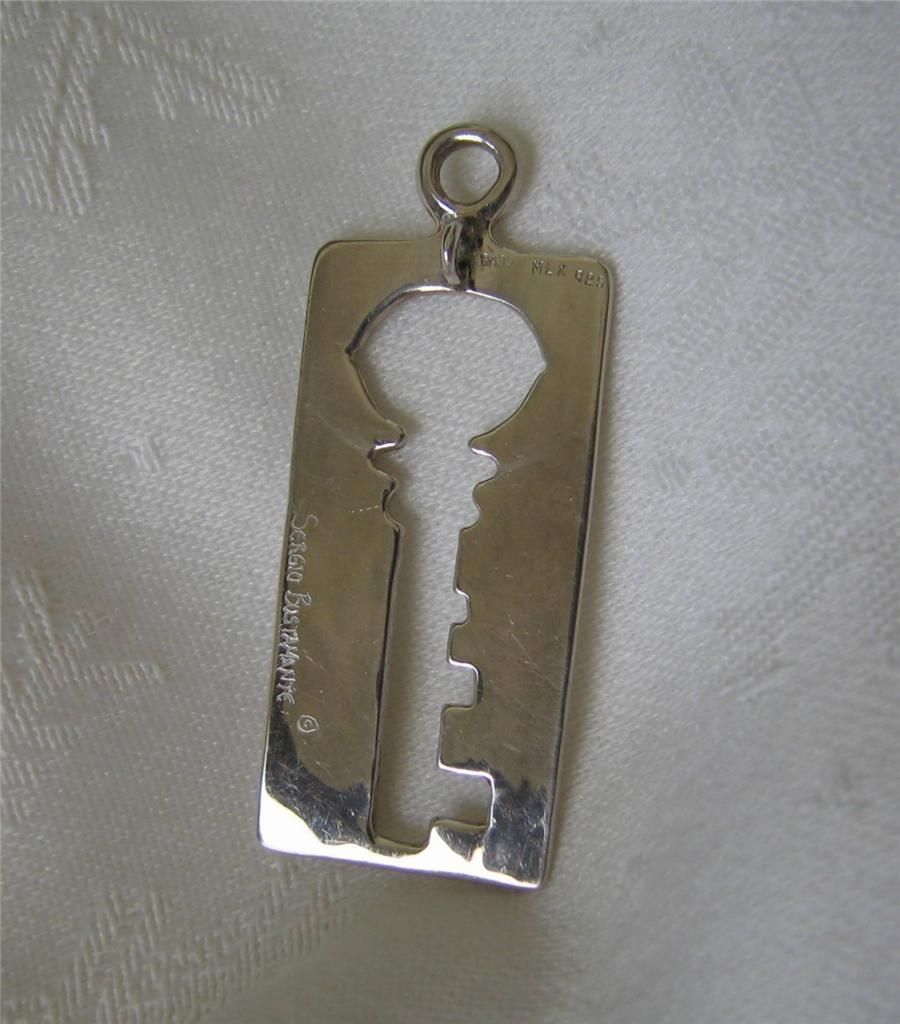 SERGIO BUSTAMANTE ORIGINAL STERLING SILVER OPEN KEY DESIGN PENDANT NO 