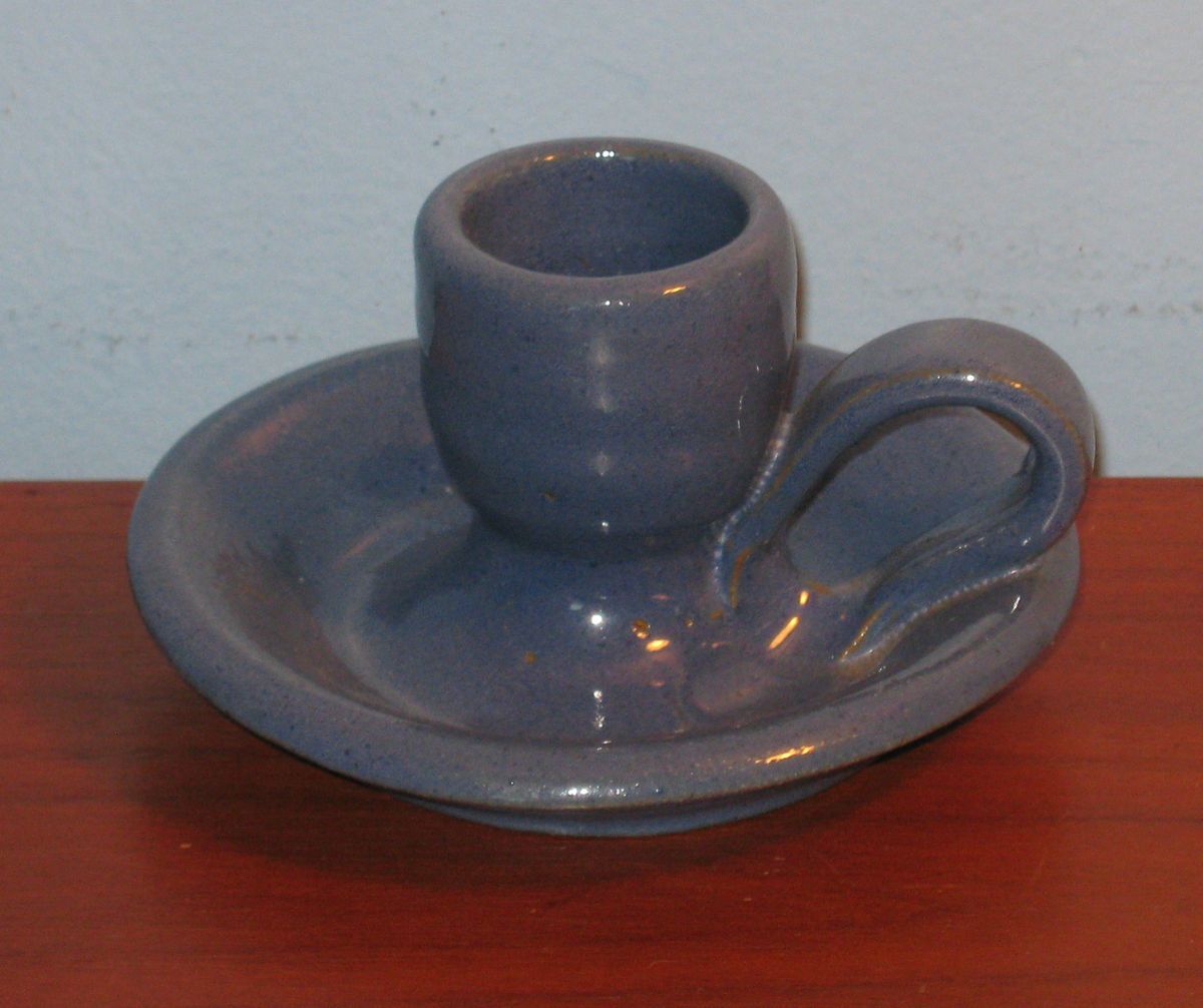 Bybee BB Art Pottery Blue Periwinkle Candlestick Candle Holder 