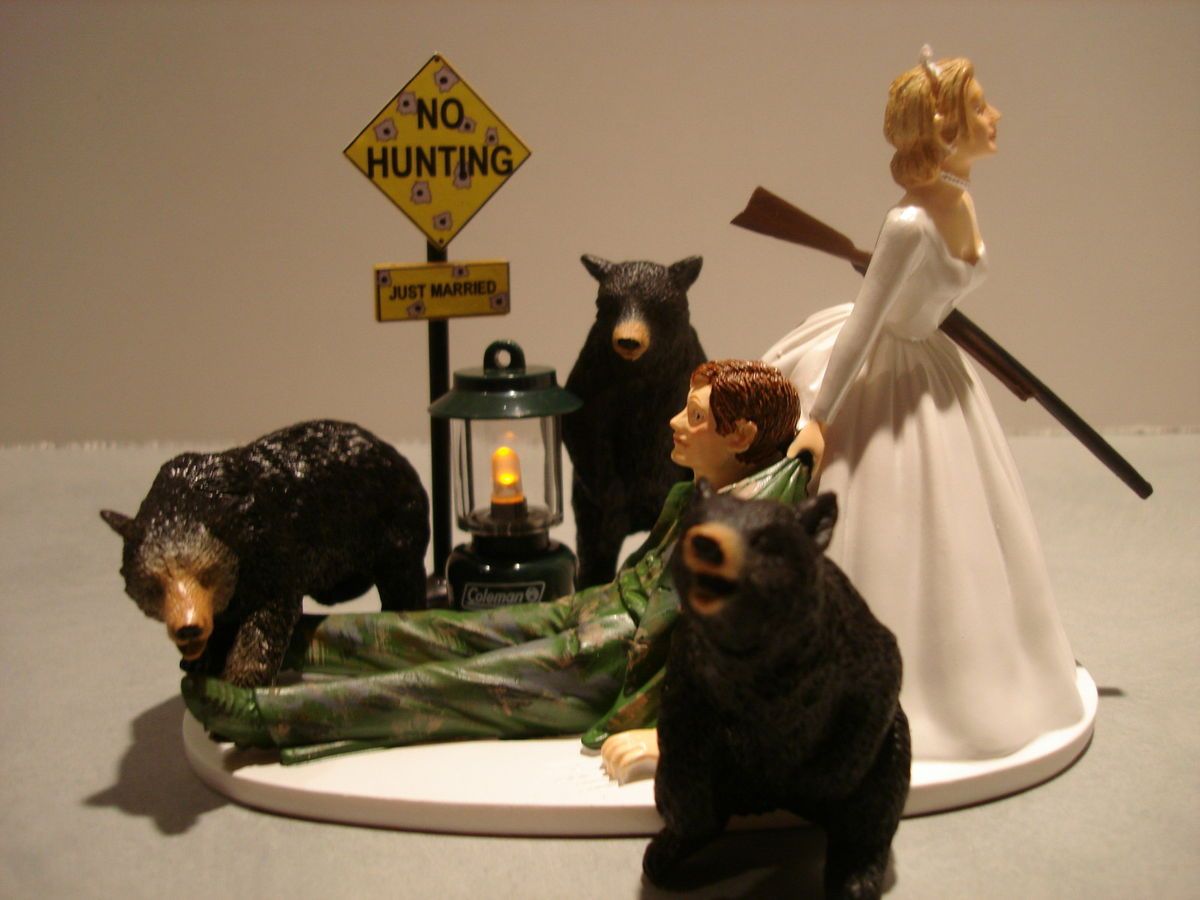 Custom Painted Camo Camouflage Hunt Hunting Wedding Cake Topper Bears 