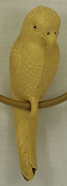 ART DECO ERA CELLULOID BALANCING CANARY BIRD ON A RING PERCH