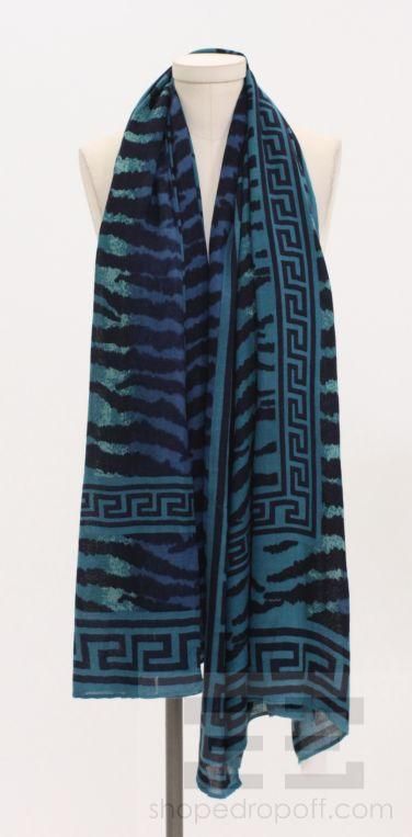 Theodora Callum Teal Navy Print Scarf