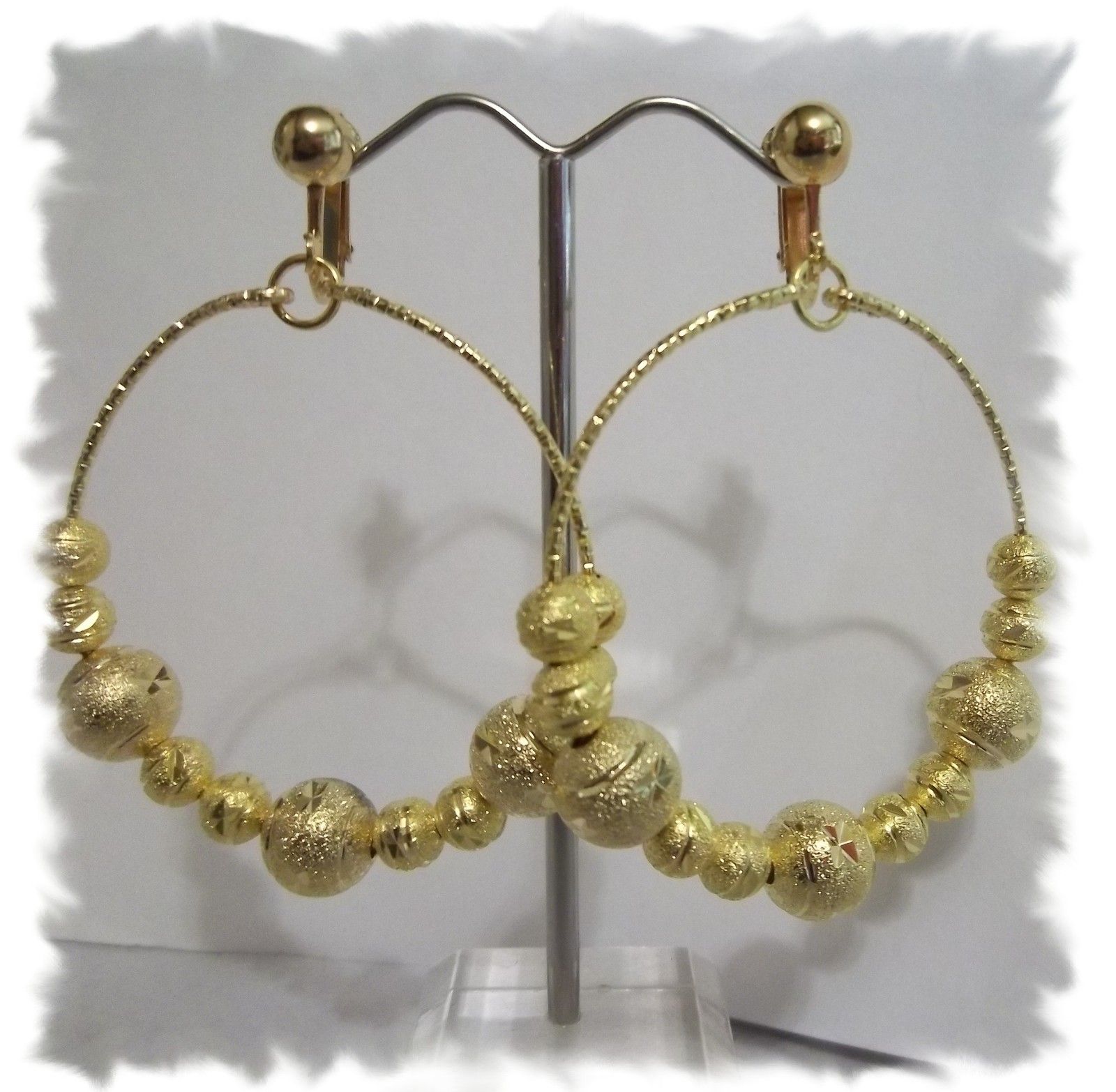 Clip on 2 Gold Tone Stardust Non Pierced Hoop Earrings C801 Juicebox 