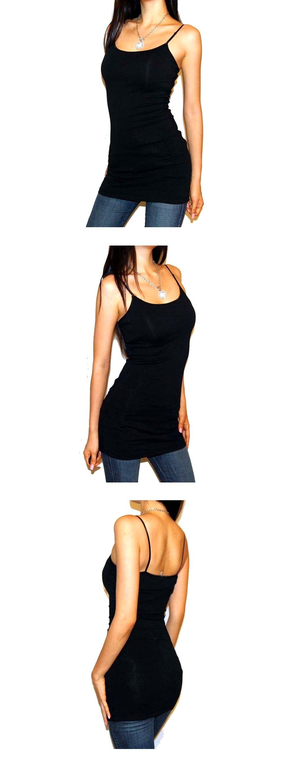 basic black stretchy cotton long cami bra tank top l description