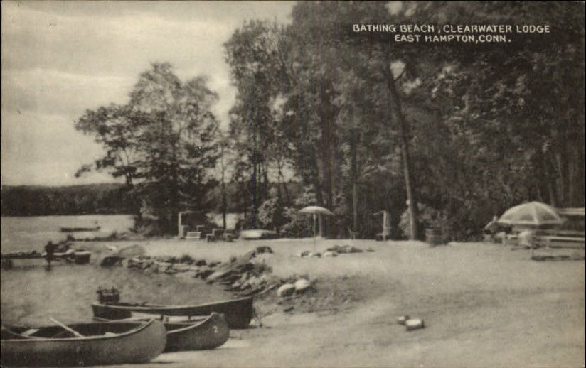 East Hampton CT Clearwater Lodge Bathing Beach Canoes Postcard