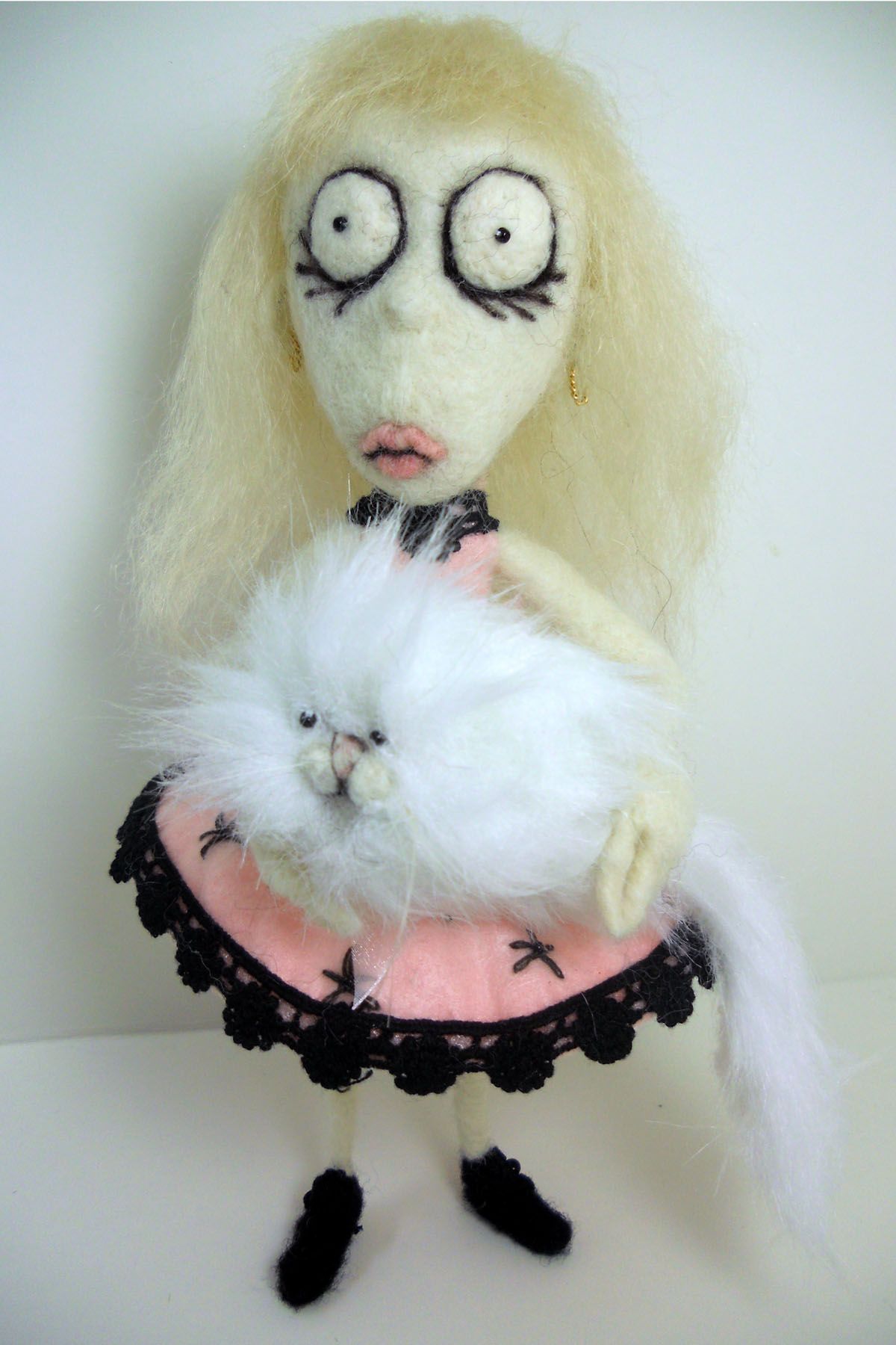 Sneffcas World OOAK Needle Felted Weird Girl Mr Whiskers 