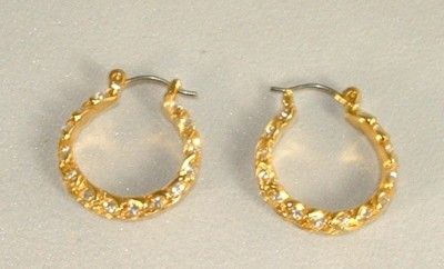 CAROLEE Gold Tone Rhinestone Hoop Earrings Leverback Pierced