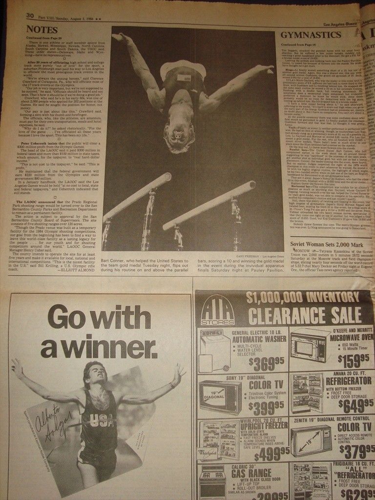   Angeles Times Olympics 1984 Carl Lewis Newspaper August 5 1984