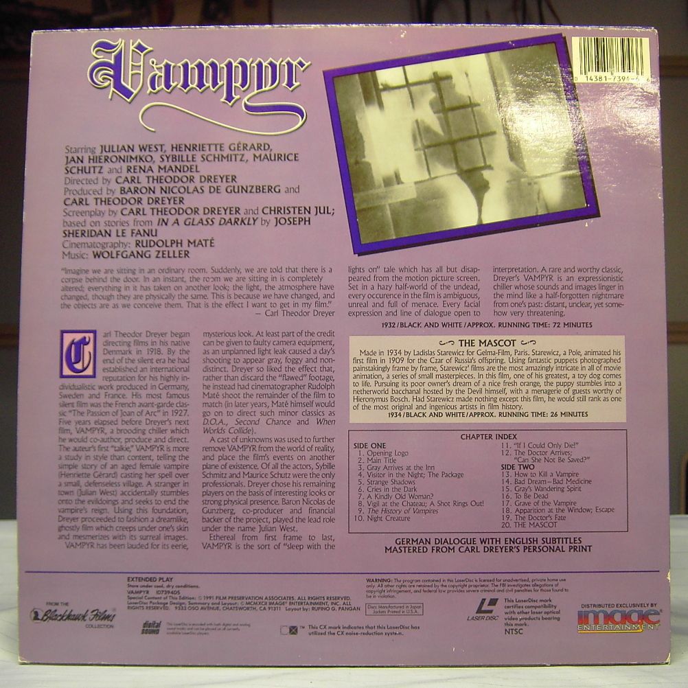 Laserdisc Carl Theodor Dreyers Vampyr Restored