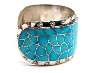 Carmichael Haloo – Wide Turquoise Inlay Cuff –Stunning