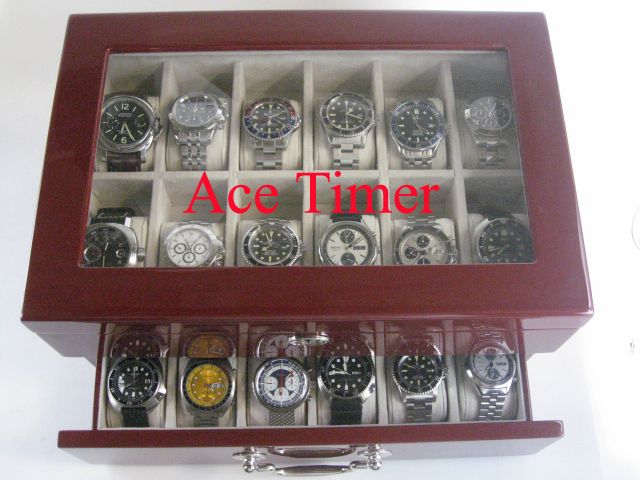 24 Watch Quality Burgundy Storage & Display Case + Polishing Cloth