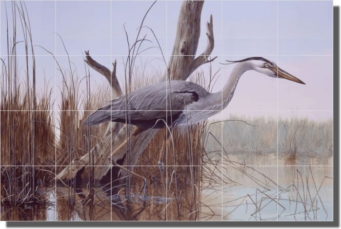 Binks Heron Wildlife Art Ceramic Tile Mural Backsplash